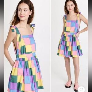 S/W/F Tie Up Pinafore Dress Pastel Colorblock